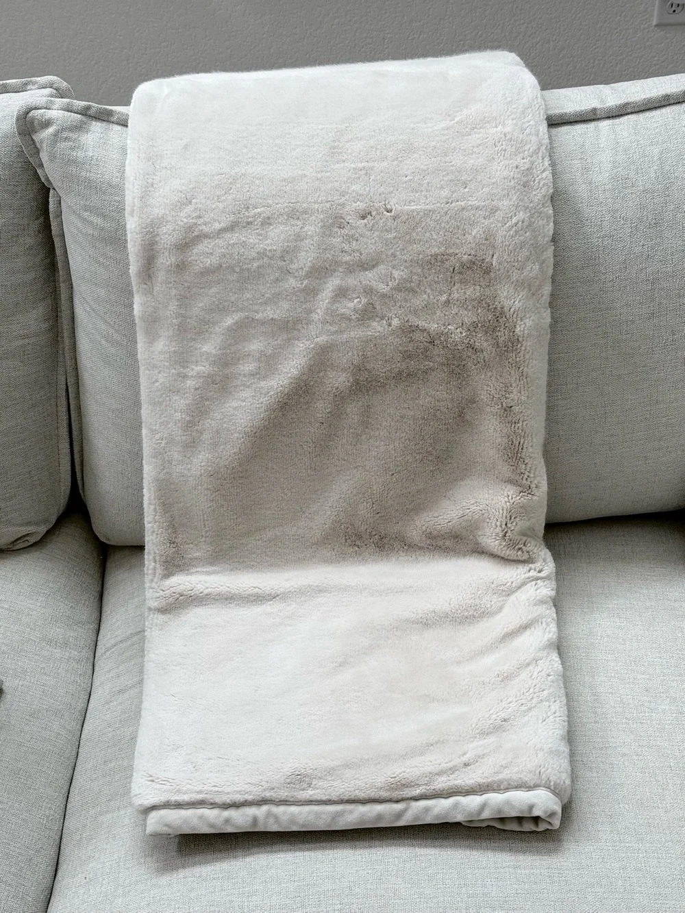 Pottery Barn Plush Faux Fur Throw Blanket in Light Beige